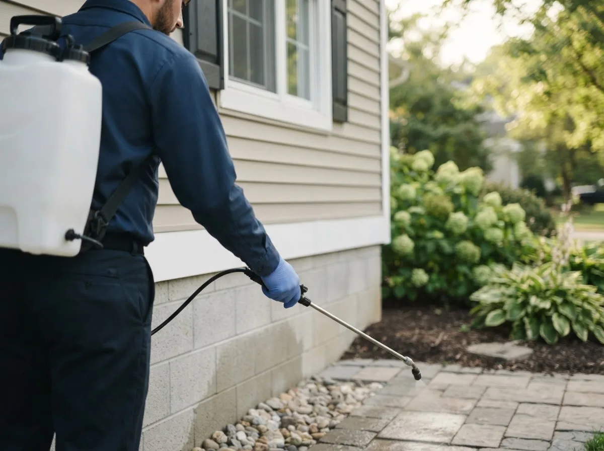 Pest control technician inspecting a home in Reedsville, PA